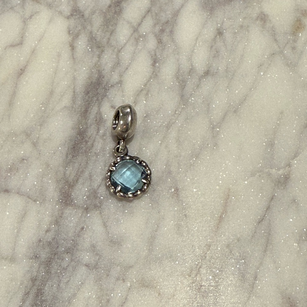 Retired Pandora Sterling Silver and Aquamarine Dangle Charm
